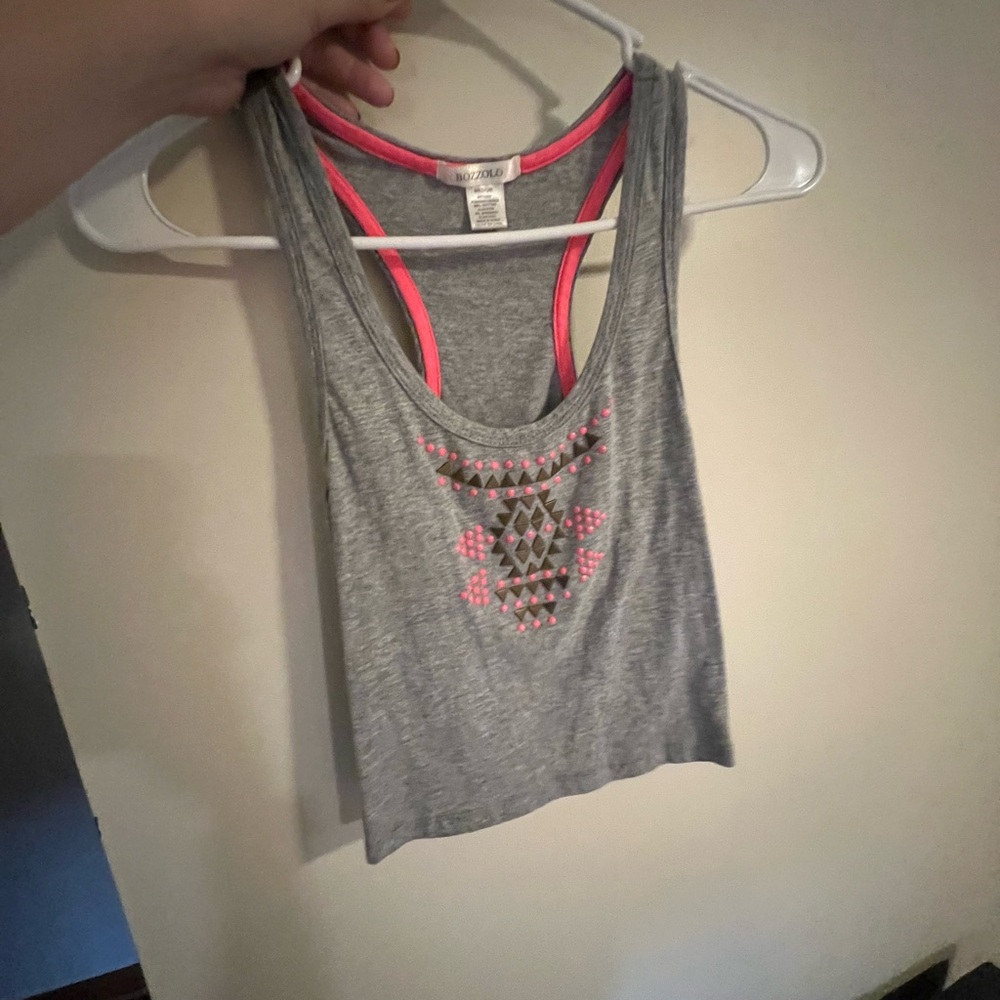 Mossimo Supply Co Gray and Pink Graphic Crop Tank Top